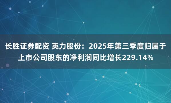 长胜证券配资 英力股份：2025年第三季度归属于上市公司股东的净利润同比增长229.14%